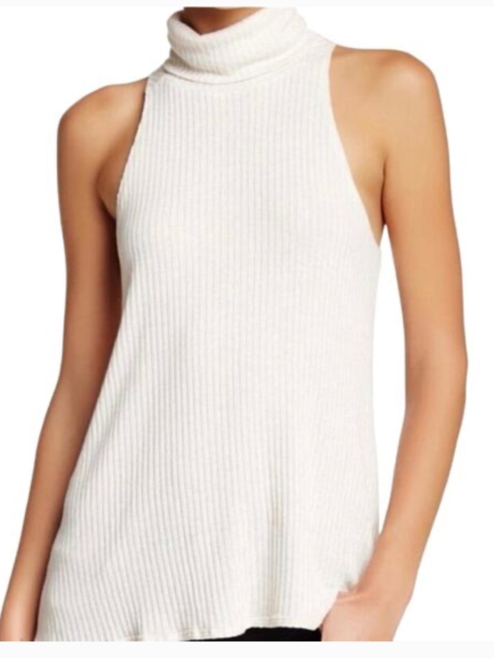 The Free People We The Free Cream Ribbed Turtleneck Tank Top in size Medium